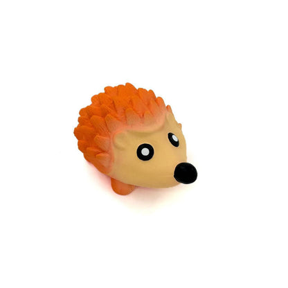 Petkin squeaky hedgehog dog toy positioned upright on white surface
