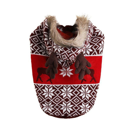 Christmoo - Christmas Snowflake Reindeer Knit Style Dog Sweater
