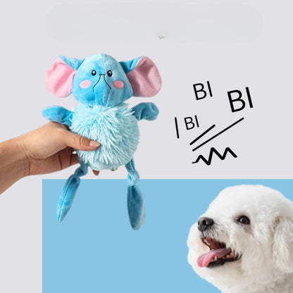 Back view of Petkin squeaky plush dog toy highlighting its colorful fabric and tail
