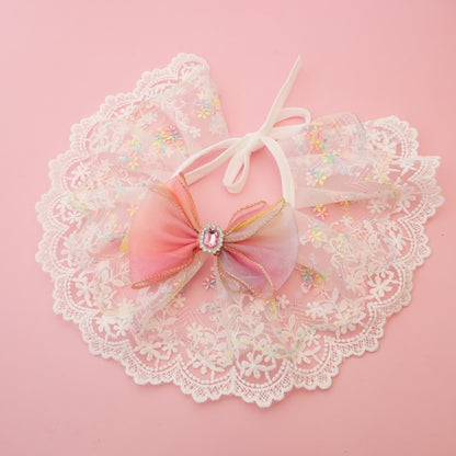 Mokka - Scalloped Lace Bow Accent Cat Collar