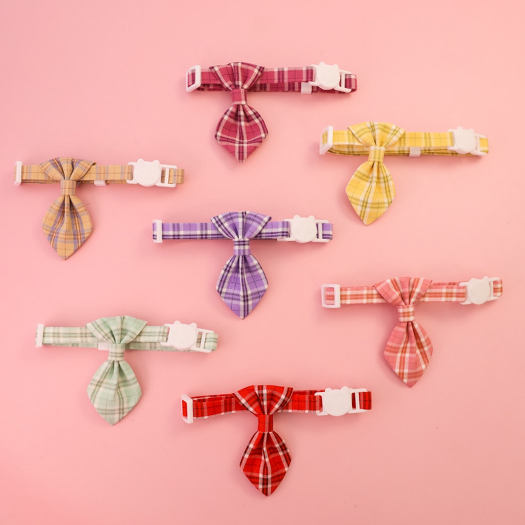Mokka - Checked Necktie Detail Adjustable Pet Collar
