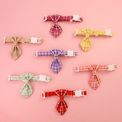 Mokka - Checked Necktie Detail Adjustable Pet Collar