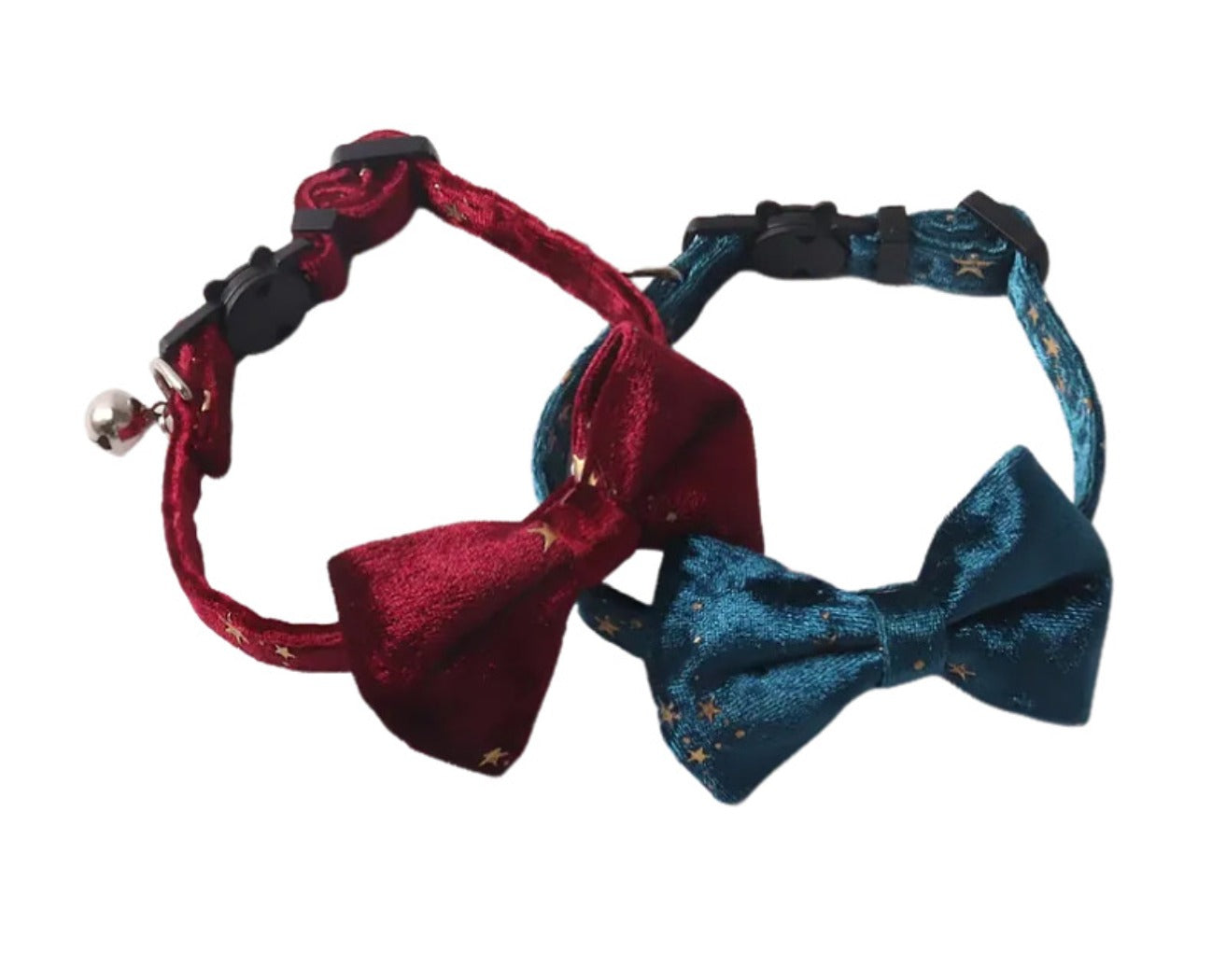 Detailed shot of Mokka Velvet Star Bow Collar bow and star embellishments
