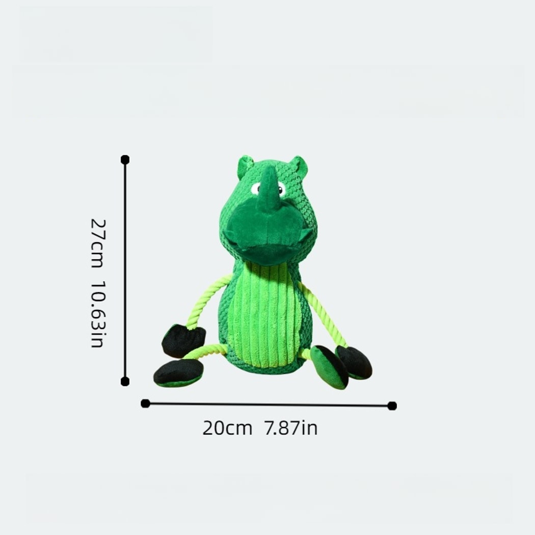 Petkin - Green Rhino Plush Interactive Dog Toy