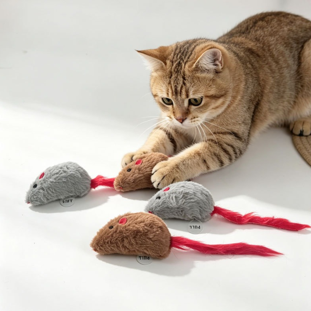 Moo - Furry Plush Red Feather Tail Cat Toy