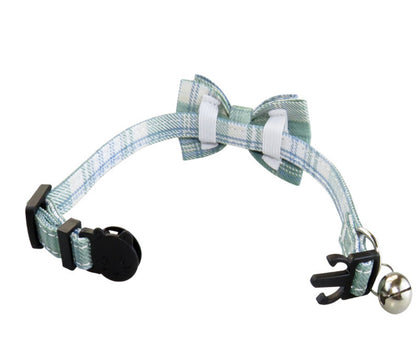 Mokka adjustable pastel checkered bow tie cat collar isolated on white