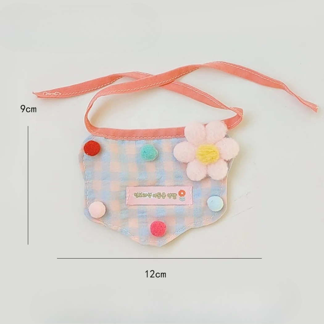 Mokka - Gingham Flower Pom-Pom Bib Pet Neckwear