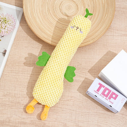 Close-up of Petkin plush dog toy showing soft fabric and stitching details