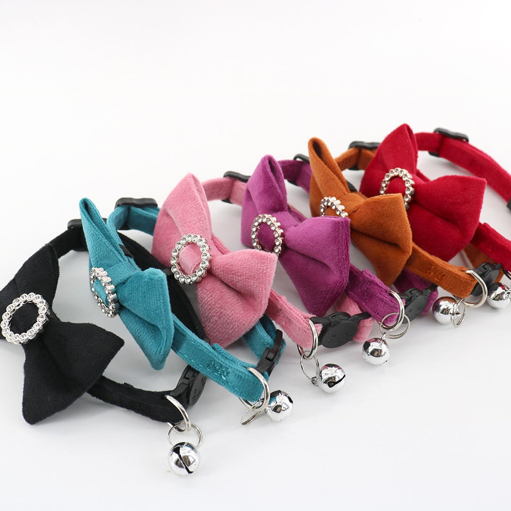Mokka - Retro Solid Color Bow Cat Collar