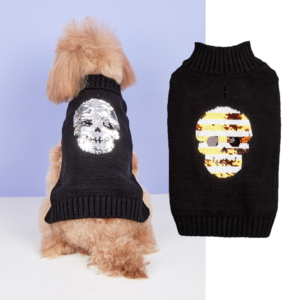 Halloweek - Halloween Skull Sequin Knit Pet Sweater
