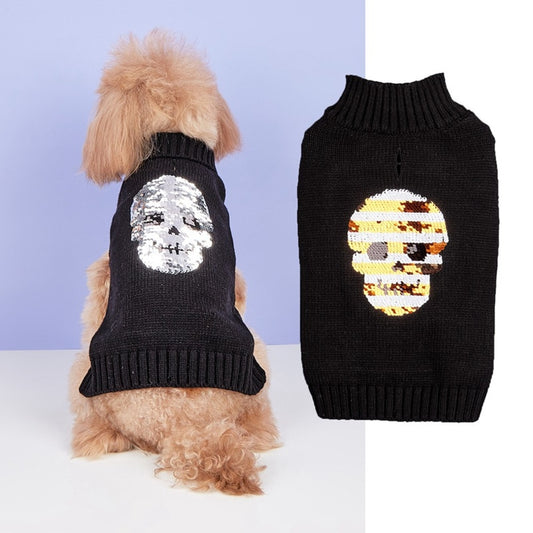 Halloweek - Halloween Skull Sequin Knit Pet Sweater
