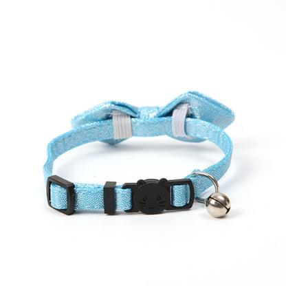 Mokka adjustable glitter bow tie cat collar photographed flat with bow centered