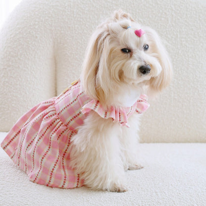 Ozzie - Striped Doll Collar Lace Trim Pet Dress