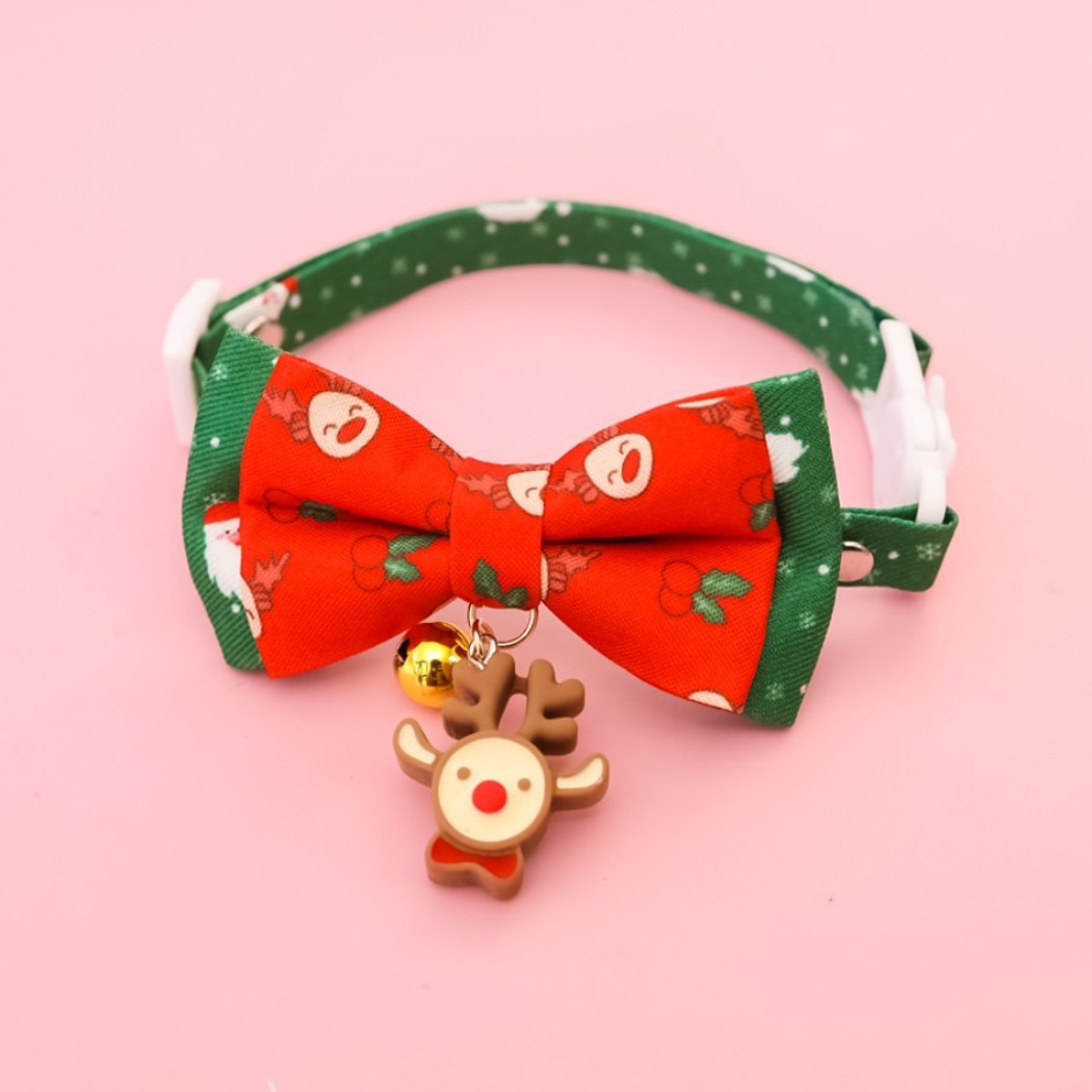 Christmoo - Adjustable Christmas Print Bow Tie Cat Collar