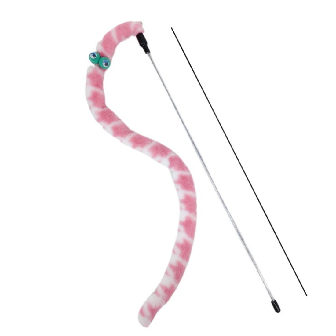 Side view of the Moo Plush Worm Cat Teaser Wand with red worm plush