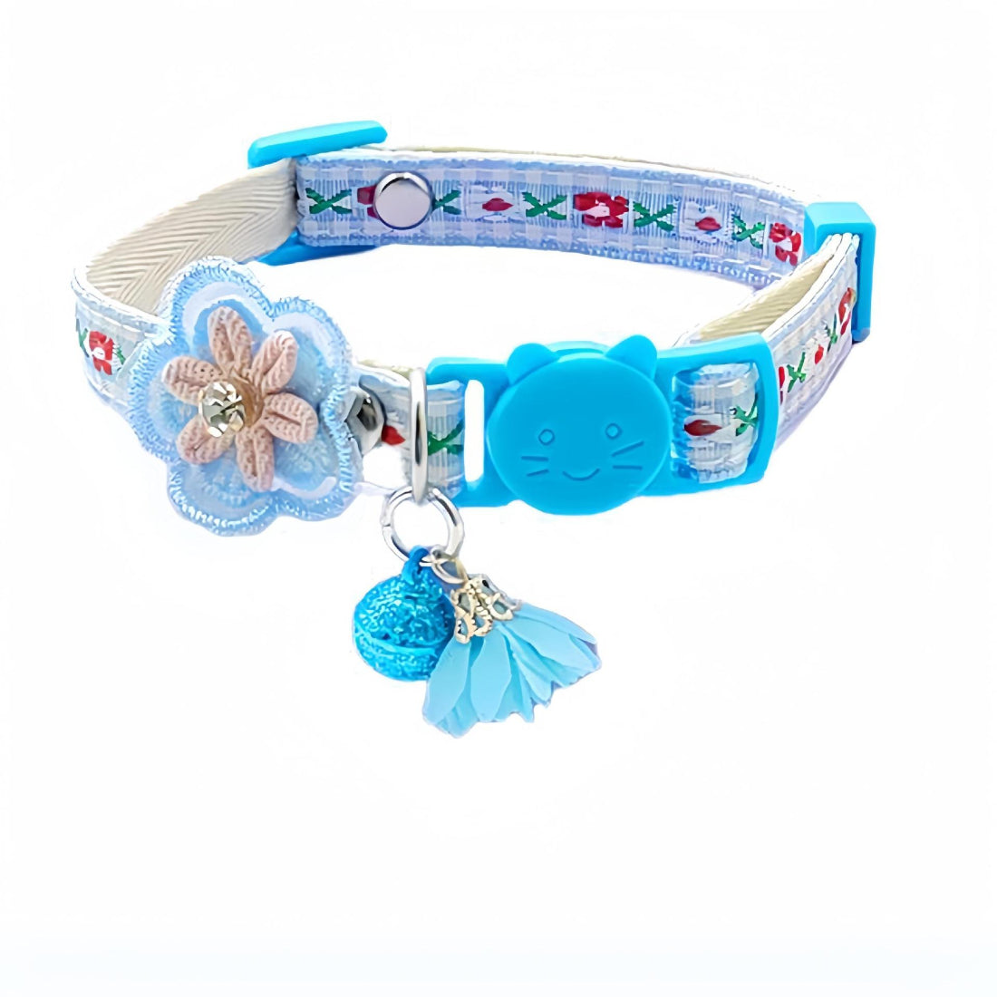 Side view of Mokka Floral Charm Cat Collar with bell attached