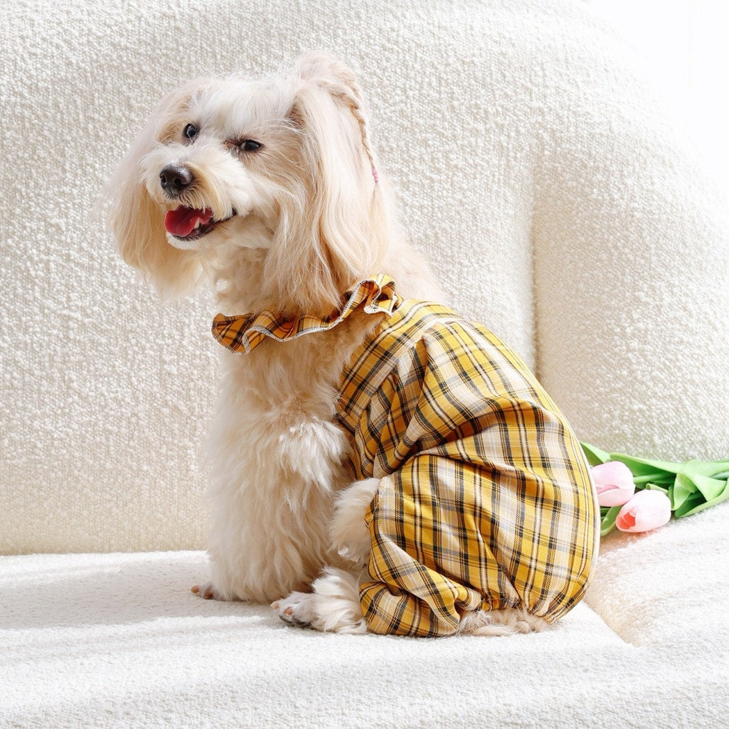 Ozzie - Plaid Ruffle Trim Dog and Cat Jumpsuit
