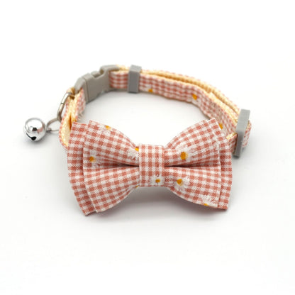 Mokka - Casual Plaid Bell Bow Accent Cat Collar