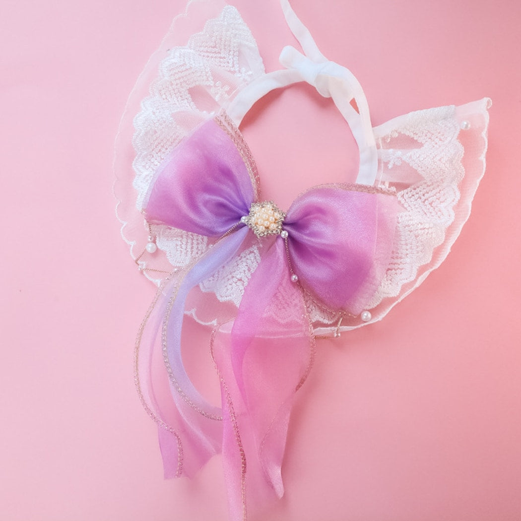Mokka - Lace Bow Ruffle Decorative Cat Collar