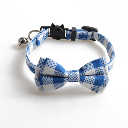 Close-up of Mokka gingham bow tie cat collar showing fabric pattern