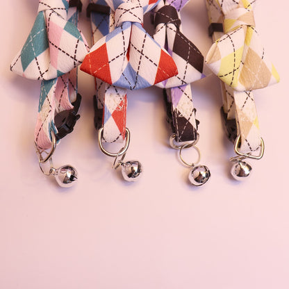 Mokka - Elegant Argyle Print Bow Tie Cat Collar