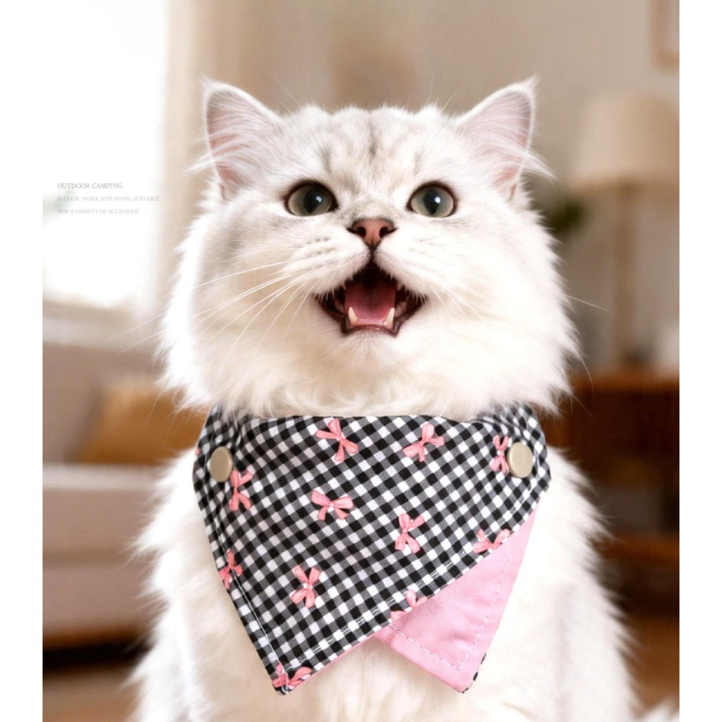 Mokka Bow Print Cat Bandana Collar featuring bow print pattern close-up