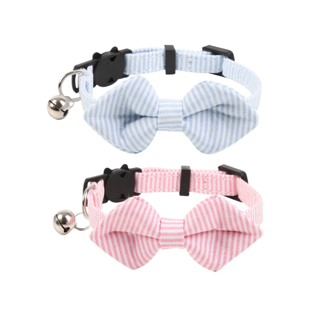 Mokka soft stripe bowtie cat collar photographed on a plain surface