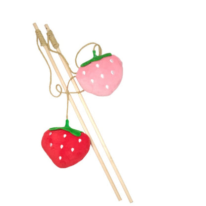 Moo - Strawberry Plush Wand Cat Toy