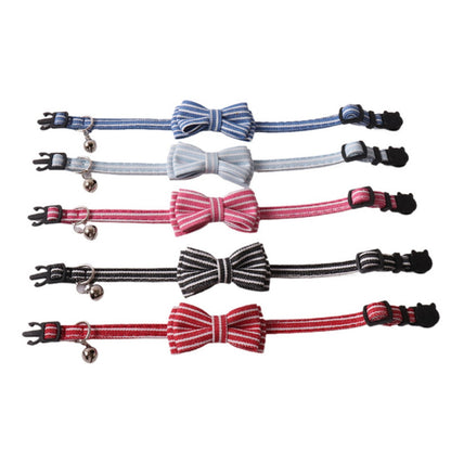 Side view of Mokka stripe bow tie breakaway cat collar showing clasp