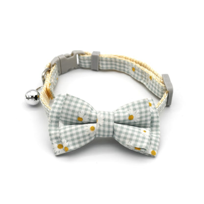 Mokka - Casual Plaid Bell Bow Accent Cat Collar
