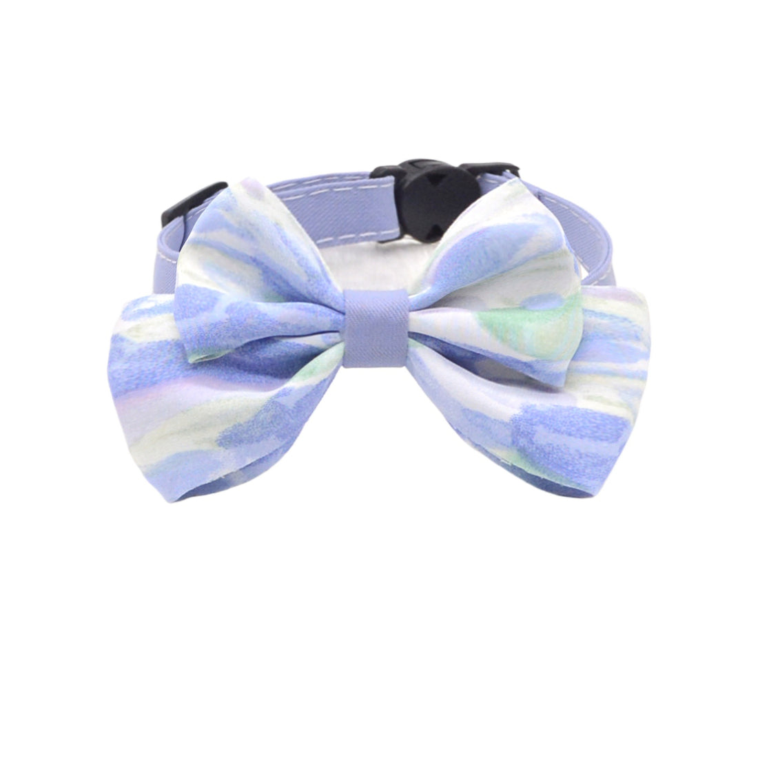 Mokka watercolour bow breakaway cat collar displayed flat with floral pattern