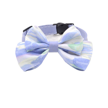 Mokka watercolour bow breakaway cat collar displayed flat with floral pattern