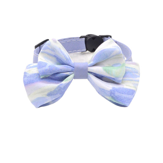 Mokka watercolour bow breakaway cat collar displayed flat with floral pattern