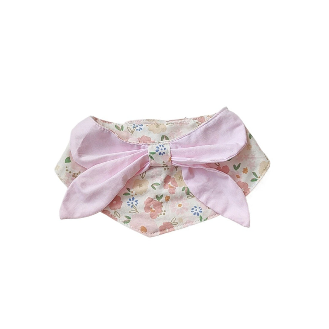 Mokka cat neck bib folded neatly highlighting floral design