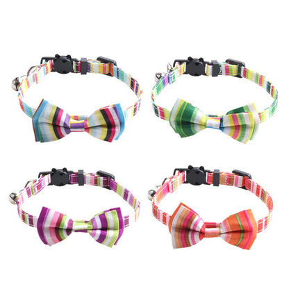 Mokka adjustable cat collar with rainbow stripe bow tie on white background