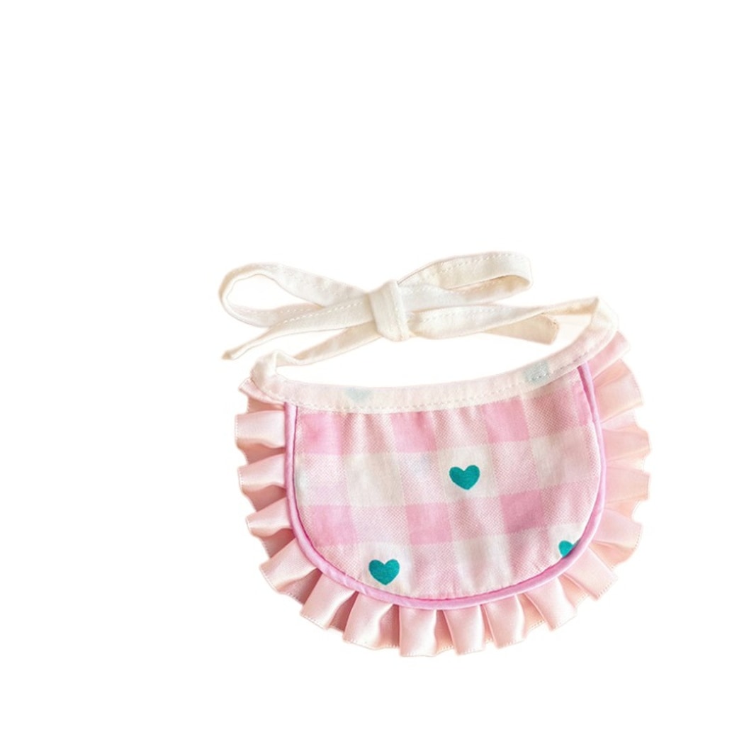 Mokka - Plaid Heart Ruffle Tie Cat Bib