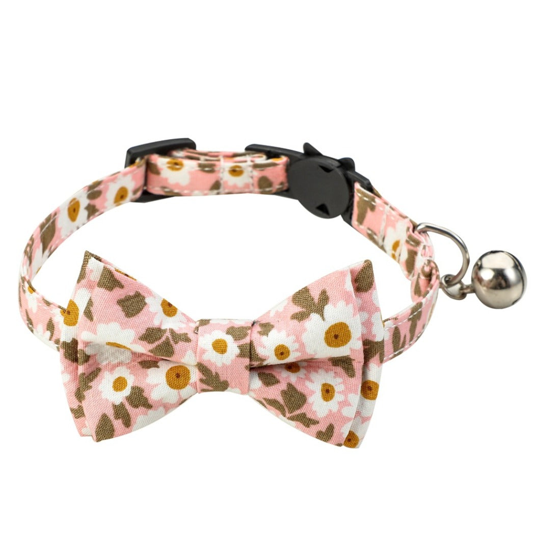 Side view of Mokka floral bowtie cat collar highlighting bowtie shape