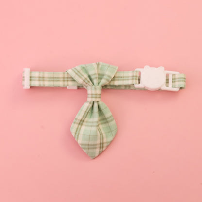 Mokka - Checked Necktie Detail Adjustable Pet Collar