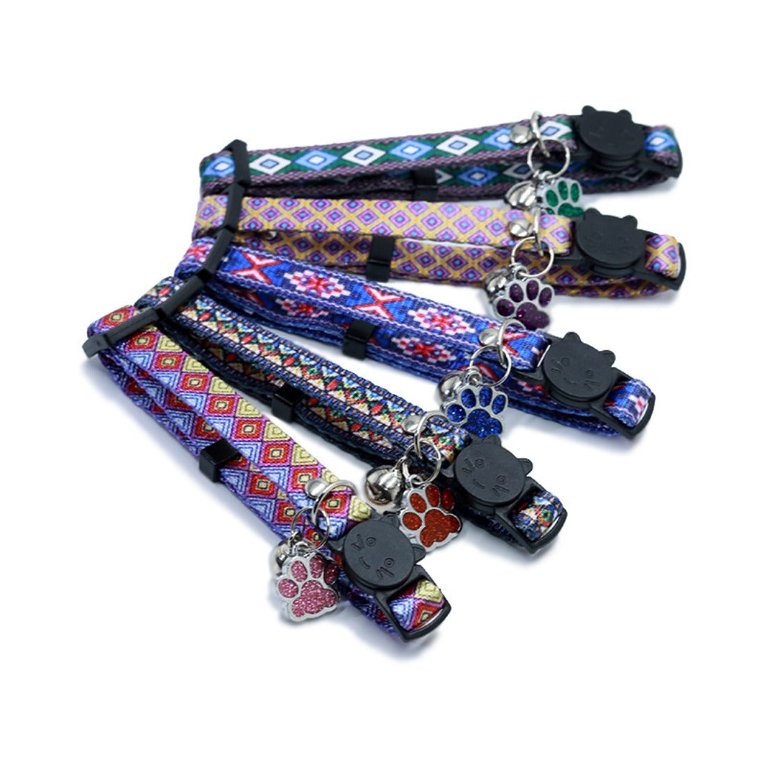 Mokka Boho Pattern Breakaway Cat Collar displayed flat showing colorful boho design