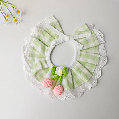 Mokka gingham cherry cat collar displayed on white background showing pattern and hardware