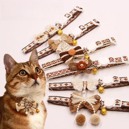 Mokka - Folksy Style Geometric Patterns Bow Cat Collar