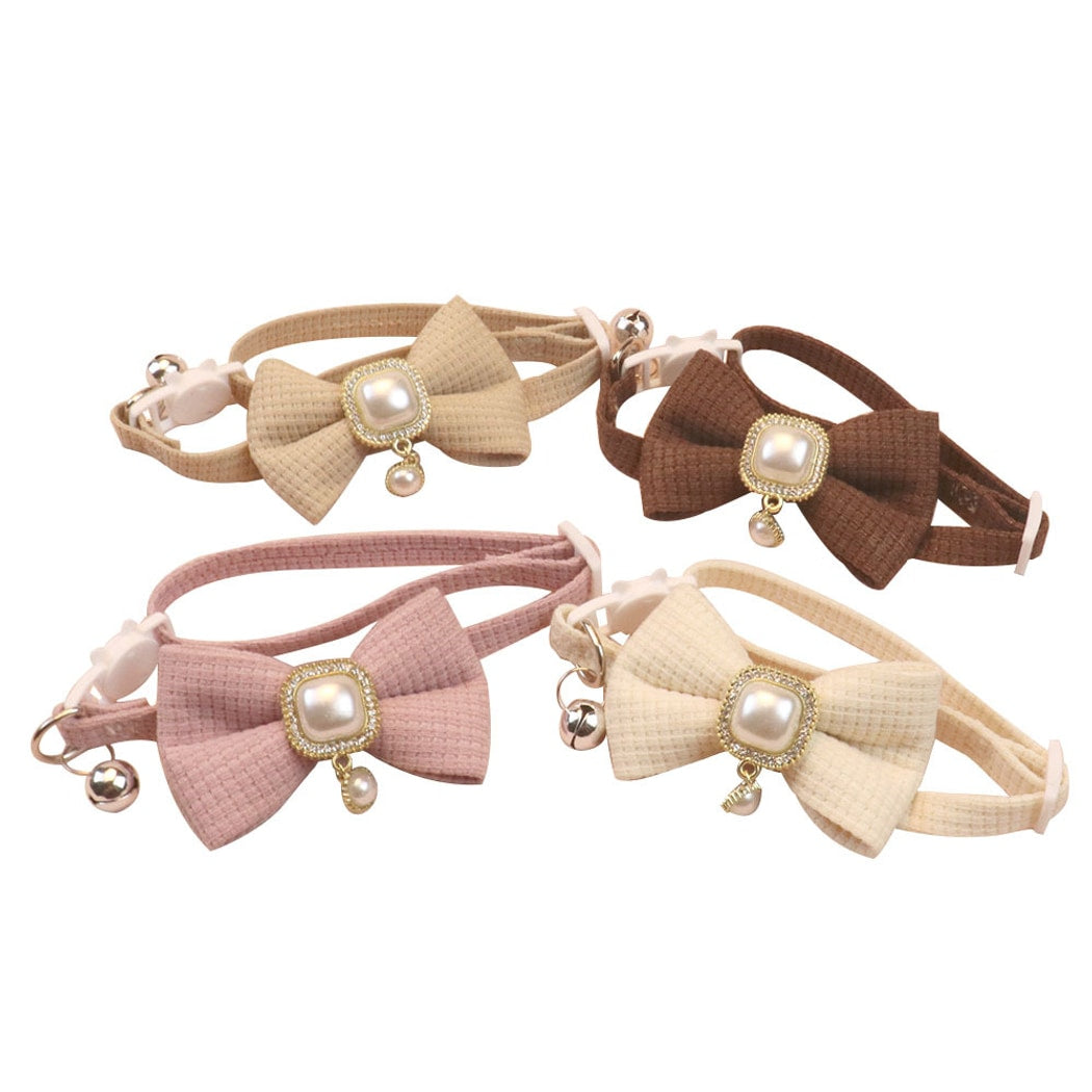 Mokka - Chic Solid Color Bow Cat Collar