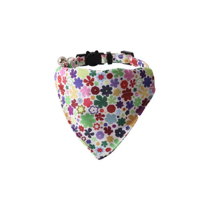 Side view of Mokka floral cat bib highlighting the bell and floral design