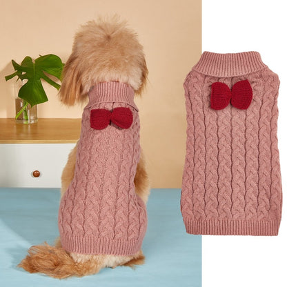 Ozzie - Bow Detail Cable Knit Dog Sweater