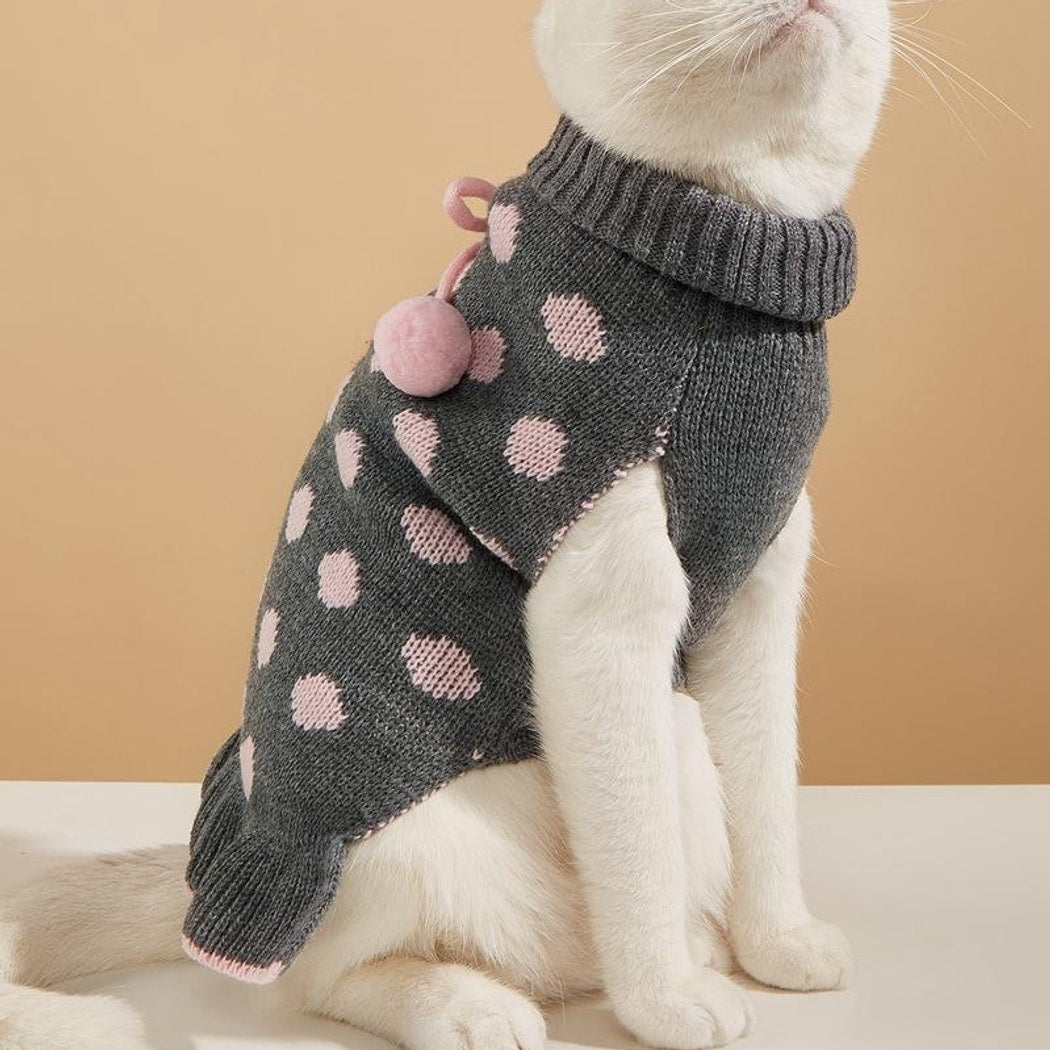 Ozzie - Bow Detail Ruffled Hem Pet Knit Sweater