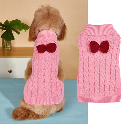 Ozzie - Bow Detail Cable Knit Dog Sweater