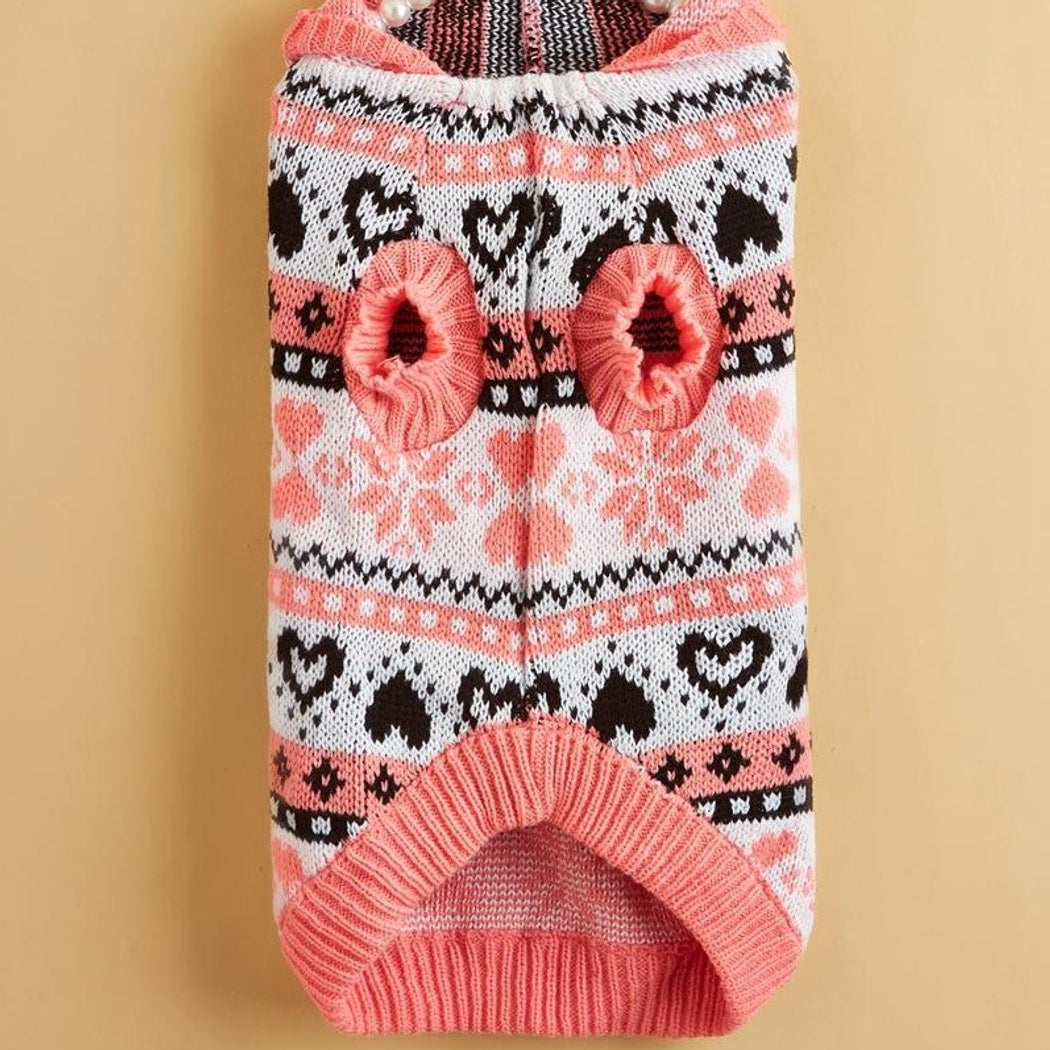 Ozzie - Heart Snowflake Knit Look Pet Sweater