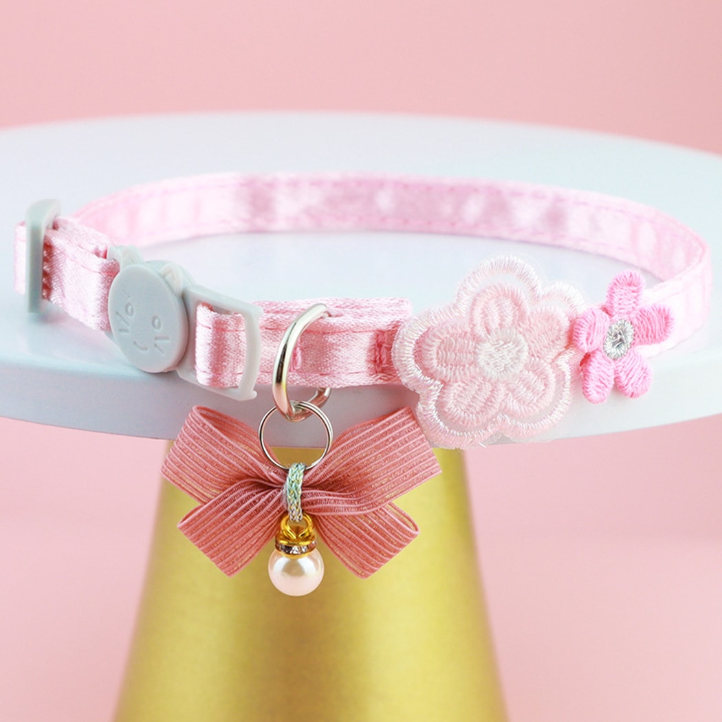 Mokka - Embroidered Floral Bow Detail Cat Collar