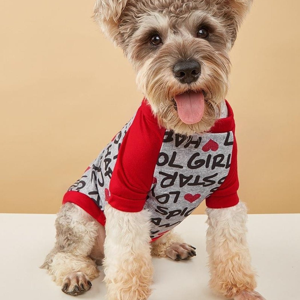 Ozzie - Heart Print Contrast Sleeve Pet Dog T-Shirt