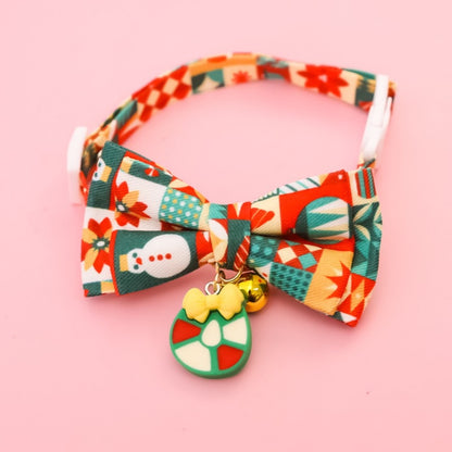 Christmoo - Adjustable Christmas Print Bow Tie Cat Collar
